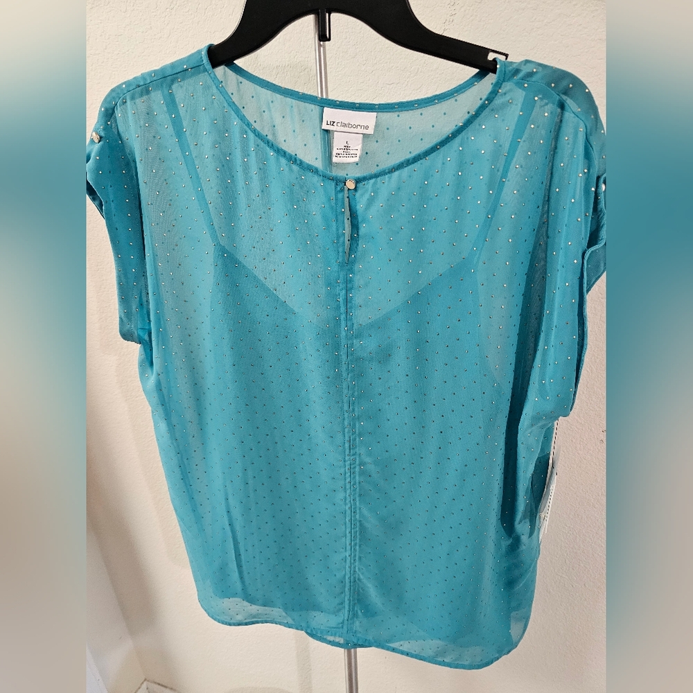 Liz Claiborne cap sleeve top, color swatch in pics, with gold dots
